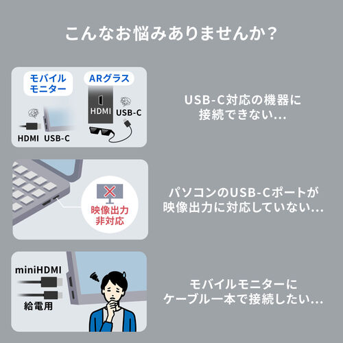 HDMI to USB-C 変換アダプタ（4K/60Hz・ケーブル長20cm・ARグラス・モバイルモニター・Xreal Air 2 Pro 対応・Type-C 変換）