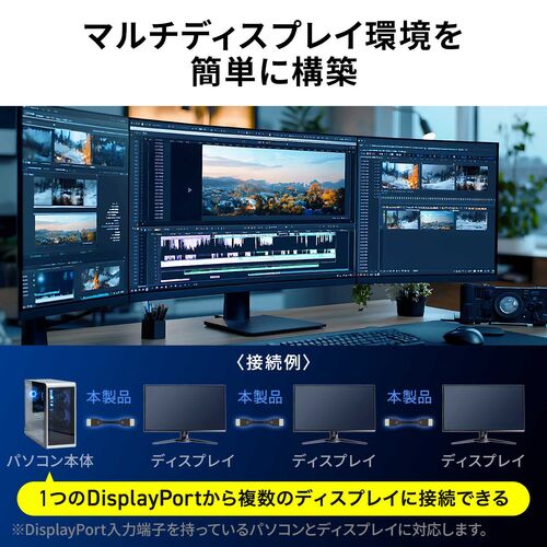 DisplayPort ケーブル（ver2.1・VESA認証取得品・80Gbps・DHDR対応・抜け止め・4K240Hz・最大16K120Hz・ゲーム・映画鑑賞・動画編集・ブラック・2m）