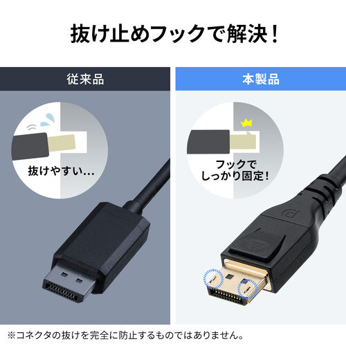 DisplayPort ケーブル（ver2.1・VESA認証取得品・80Gbps・DHDR対応・抜け止め・4K240Hz・最大16K120Hz・ゲーム・映画鑑賞・動画編集・ブラック・2m）
