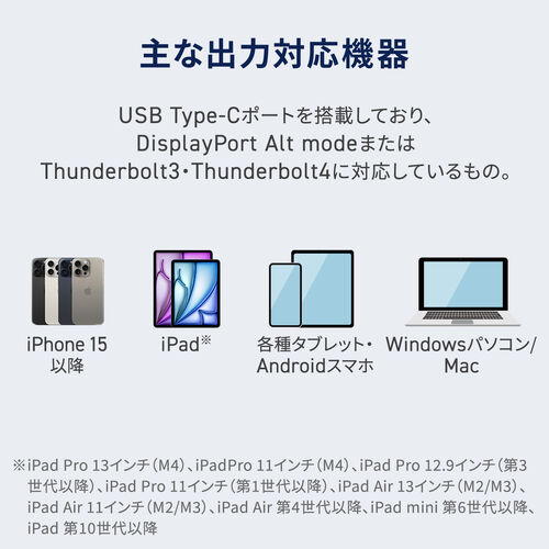 USB Type C HDMI 変換ケーブル（2m・4K60Hz・USB-C・HDMI・変換・単方向通信・Thunderbolt 4/3・DPAltモード・ブラック）