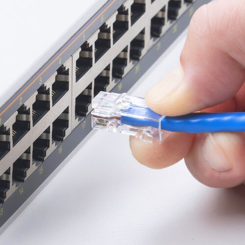 RJ-45コネクタ（CAT6A/CAT6/CAT5e兼用・への字ラッチ・ケーブル透過式・貫通型・単線・より線）