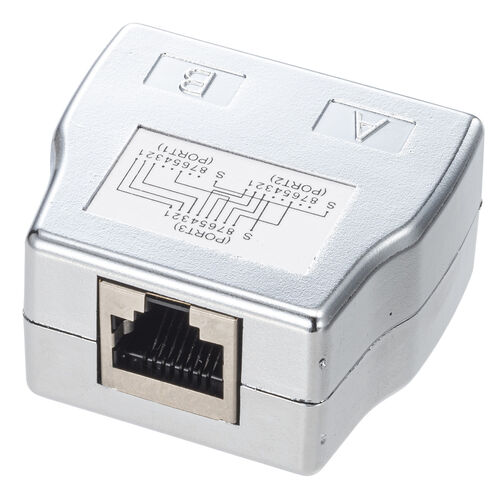 LANケーブル2分岐アダプタ（配線2分割タイプ・延長配線用・RJ45コネクタ・CAT5・STPケーブル対応）