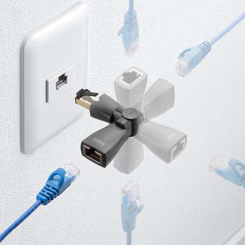 LAN中継アダプタ（回転式・3Dコネクタ・カテゴリ6A・10Gbps・PoE/PoE+/PoE++・RJ-45・UTP/STP）