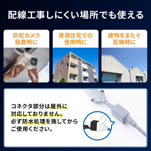 すきま用LANケーブル（カテゴリ6A・44cm・両面テープ・木ネジ・取付・窓・ドア・フラットケーブル）