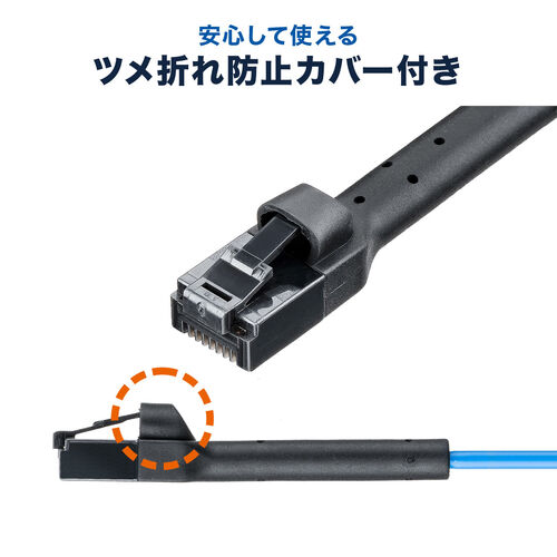 LANケーブル（カテゴリ6A・コネクタ曲げ固定・ツメ折れ防止・上下左右固定・コネクタ屈曲・フレキシブル・2m・ブルー）