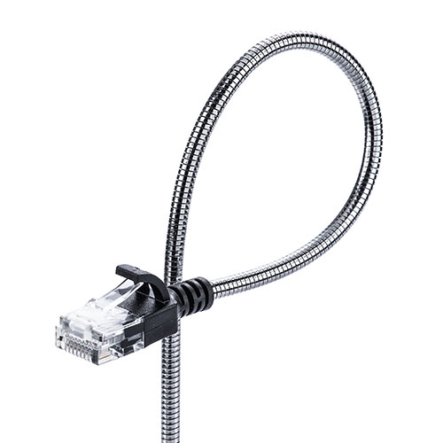 防鼠LANケーブル（CAT6A・カテゴリ6A・1m・金属製外皮・ねずみ・ペット対策・ツメ折れ防止カバー・やわらかい・シルバー）