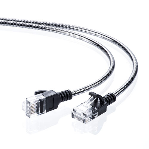 防鼠LANケーブル（CAT6A・カテゴリ6A・1m・金属製外皮・ねずみ・ペット対策・ツメ折れ防止カバー・やわらかい・シルバー）