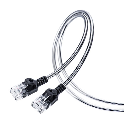 防鼠LANケーブル（CAT6A・カテゴリ6A・2m・金属製外皮・ねずみ・ペット対策・ツメ折れ防止カバー・やわらかい・シルバー）