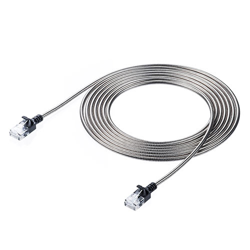 防鼠LANケーブル（CAT6A・カテゴリ6A・3m・金属製外皮・ねずみ・ペット対策・ツメ折れ防止カバー・やわらかい・シルバー）