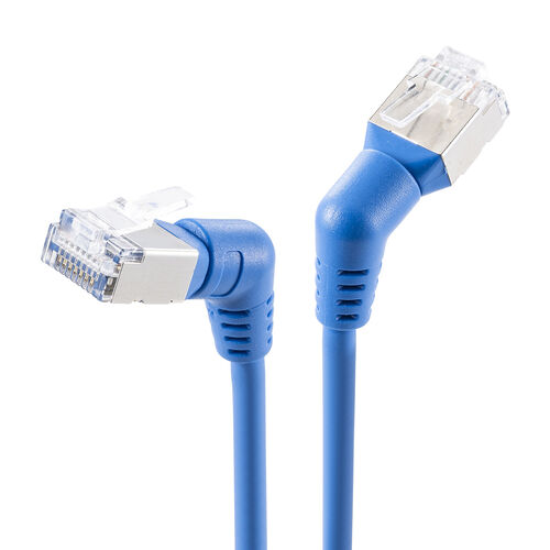 カテゴリ6A（コネクタ回転LANケーブル・1m・360°回転・L字・RJ45・コネクタ・難燃規格CM規格適合・ブルー）
