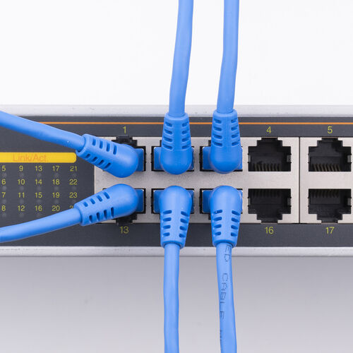 カテゴリ6A（コネクタ回転LANケーブル・1m・360°回転・L字・RJ45・コネクタ・難燃規格CM規格適合・ブルー）