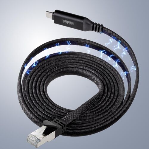 USB Type-C LAN変換ケーブル（カテゴリ6・1Gbps・ギガビット・2m・磁石でまとまる・フラットケーブル・ドライバ不要・MACアドレスパススルー対応）