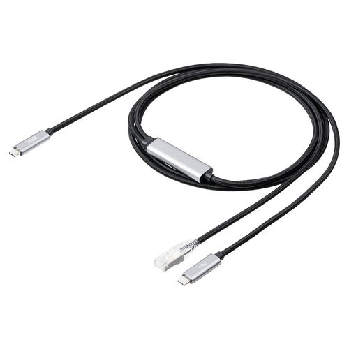 USB Type-C LAN変換ケーブル（2m・カテゴリ6・RJ45・ギガビット・PD100W・C to LAN・MACアドレスパススルー対応・への字ラッチ・メッシュケーブル）