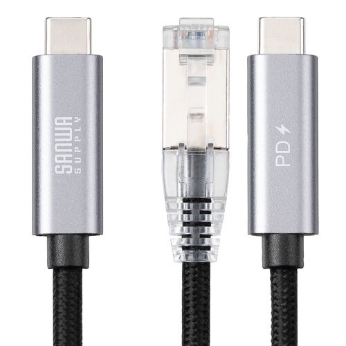 USB Type-C LAN変換ケーブル（2m・カテゴリ6・RJ45・ギガビット・PD100W・C to LAN・MACアドレスパススルー対応・への字ラッチ・メッシュケーブル）