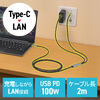 USB Type-C LAN変換ケーブル（2m・カテゴリ6・RJ45・ギガビット・PD100W・C to LAN・MACアドレスパススルー対応・への字ラッチ・メッシュケーブル）