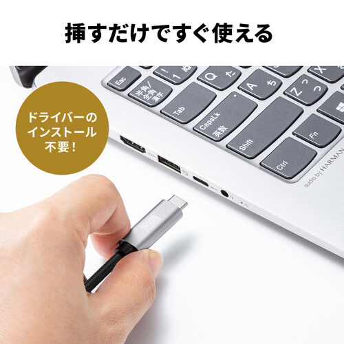 USB Type-C LAN変換ケーブル（2m・カテゴリ6・RJ45・ギガビット・PD100W・C to LAN・MACアドレスパススルー対応・への字ラッチ・メッシュケーブル）