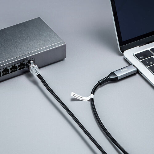 USB Type-C LAN変換ケーブル（1m・カテゴリ6・1Gbps・ギガビット・C to LAN・への字ラッチ・スリム・メッシュ・MACアドレスパススルー対応・ビデオ通話・ゲーム）