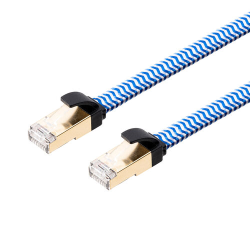 フラットCAT7 LANケーブル（カテゴリ7・フラットタイプ・メッシュ外皮・ 伝送速度10Gbps・伝送帯域600MHz・ツメ折れ防止カバー・50cm）