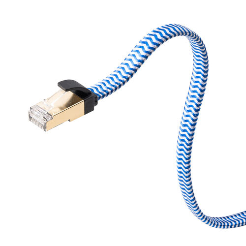 フラットCAT7 LANケーブル（カテゴリ7・フラットタイプ・メッシュ外皮・ 伝送速度10Gbps・伝送帯域600MHz・ツメ折れ防止カバー・50cm）