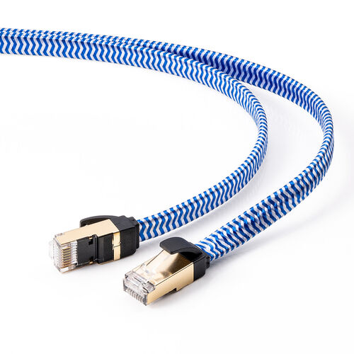 フラットCAT7 LANケーブル（カテゴリ7・フラットタイプ・メッシュ外皮・ 伝送速度10Gbps・伝送帯域600MHz・ツメ折れ防止カバー・5m）