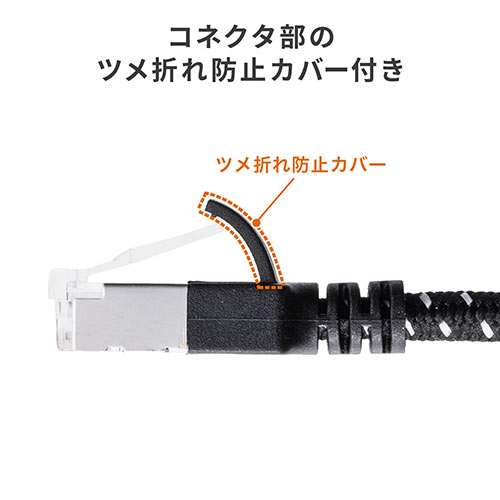 LANケーブル（CAT7・メッシュ・スリム・伝送速度10Gbps・伝送帯域600MHz・ツメ折れ防止カバー・1m）