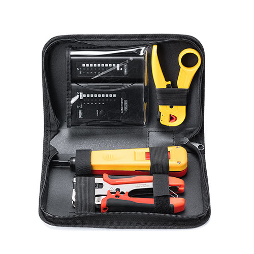 LANケーブル自作キット（LANテスター・かしめ工具・パンチダウン工具・外被剥き工具）