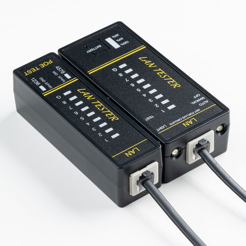 LANテスター（PoEチェッカー機能・RJ-45・RJ-11・親機/子機脱着可・マグネット取付け・LED表示・LEDライト内蔵・9V乾電池・電池残量LED）
