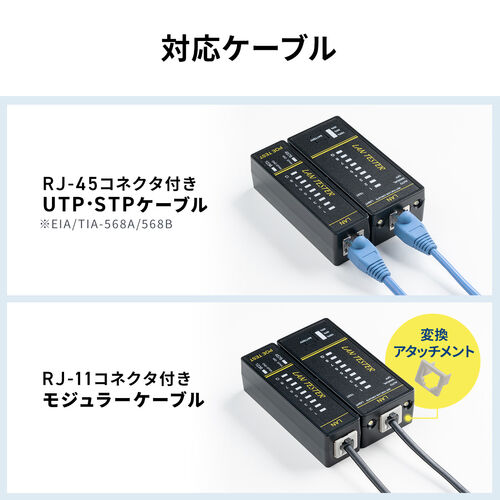 LANテスター（PoEチェッカー機能・RJ-45・RJ-11・親機/子機脱着可・マグネット取付け・LED表示・LEDライト内蔵・9V乾電池・電池残量LED）