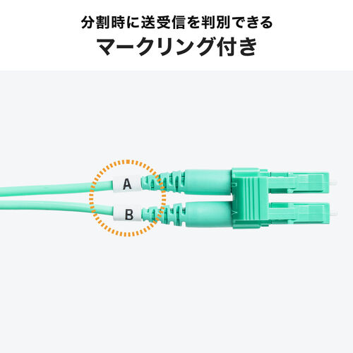 光ファイバケーブル（OM3・10GBASE-SR/SW規格・10Gbps・マルチモード・LC×2-LC×2・メガネ型・2芯・ショートブーツ・デュプレックス・50μm・5m）