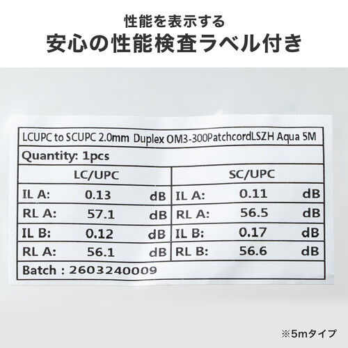 光ファイバケーブル（OM3・10GBASE-SR/SW規格・10Gbps・マルチモード・LC×2-SC×2・メガネ型・2芯・ショートブーツ・デュプレックス・50μm・1m）