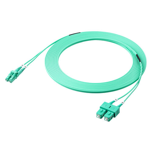 光ファイバケーブル（OM3・10GBASE-SR/SW規格・10Gbps・マルチモード・LC×2-SC×2・メガネ型・2芯・ショートブーツ・デュプレックス・50μm・5m）