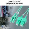 光ファイバケーブル（OM3・10GBASE-SR/SW規格・10Gbps・マルチモード・LC×2-SC×2・メガネ型・2芯・ショートブーツ・デュプレックス・50μm・30m）
