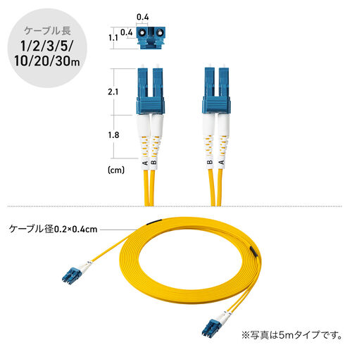 光ファイバケーブル（OS2・10GBASE-LR/ER/ZR規格・10Gbps・シングルモード・LC×2-LC×2・メガネ型・2芯・ショートブーツ・デュプレックス・SM 9μm・3m）
