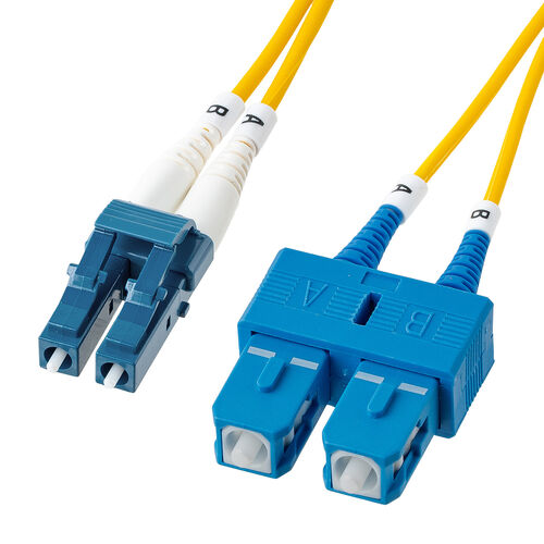 光ファイバケーブル（OS2・10GBASE-LR/ER/ZR規格・10Gbps・シングルモード・LC×2-SC×2・メガネ型・2芯・ショートブーツ・デュプレックス・SM・9μm・1m）