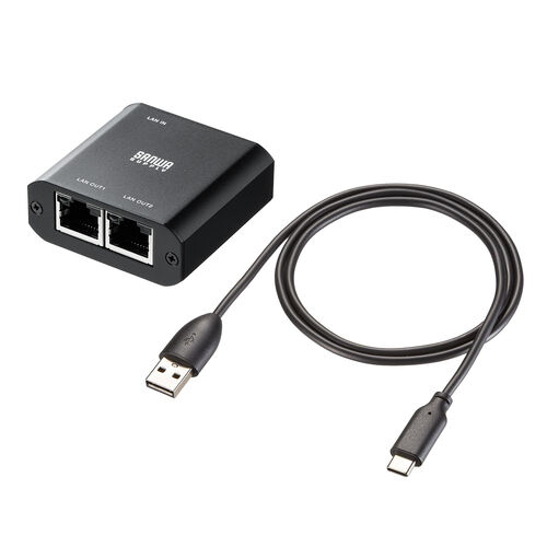 スイッチングハブ（LANハブ・ギガビット・3ポート・Type-C給電・超小型・アルミ筐体・AUTO-MDIX・2分配）