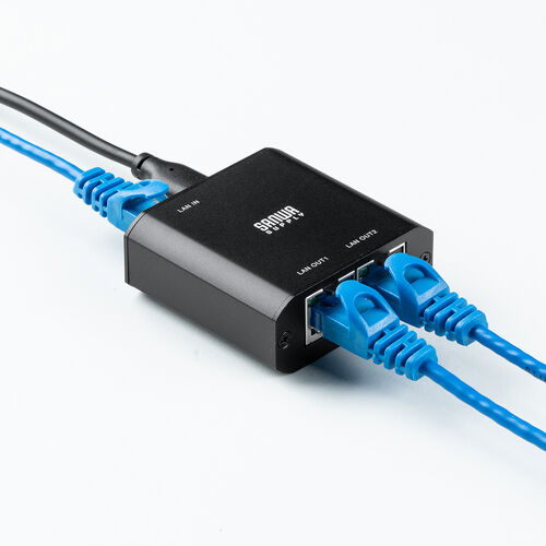 スイッチングハブ（LANハブ・ギガビット・3ポート・Type-C給電・超小型・アルミ筐体・AUTO-MDIX・2分配）