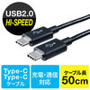 USB タイプCケーブル（USB2.0対応・Type-Cオス/Type-Cオス・USB-IF認証済み・50cm・ブラック）