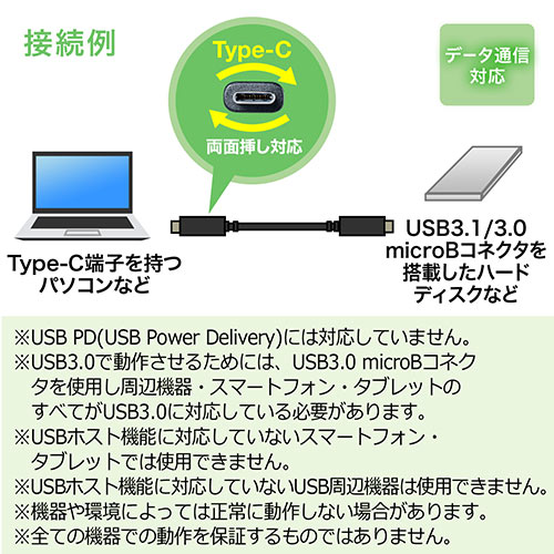 USB タイプCケーブル（USB3.1・Gen2・Type-Cオス/USB3.0 microB・USB-IF認証済み・1m・ブラック）