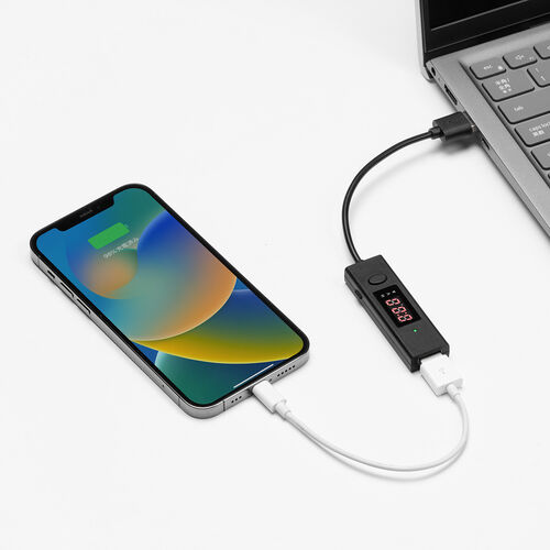 タイマー付きUSBケーブル（USB Aポートタイプ・充電・データ転送・電圧電流測定・3A対応・USB2.0・ブラック）