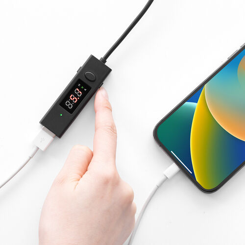 タイマー付きUSBケーブル（USB Aポートタイプ・充電・データ転送・電圧電流測定・3A対応・USB2.0・ブラック）