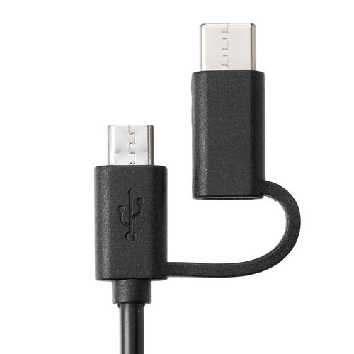 タイマー付きUSBケーブル（2in1タイプ・USB Type-C・microUSB・充電・データ転送・電圧電流測定・3A対応・USB2.0・ブラック）