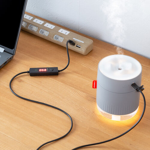 タイマー付きUSBケーブル（2in1タイプ・USB Type-C・microUSB・充電・データ転送・電圧電流測定・3A対応・USB2.0・ブラック）