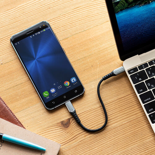 USB Type-Cケーブル（USB2.0・高耐久・ポリエチレンメッシュケーブル・USB PD 100W対応・CtoC・0.2m・ブラック）