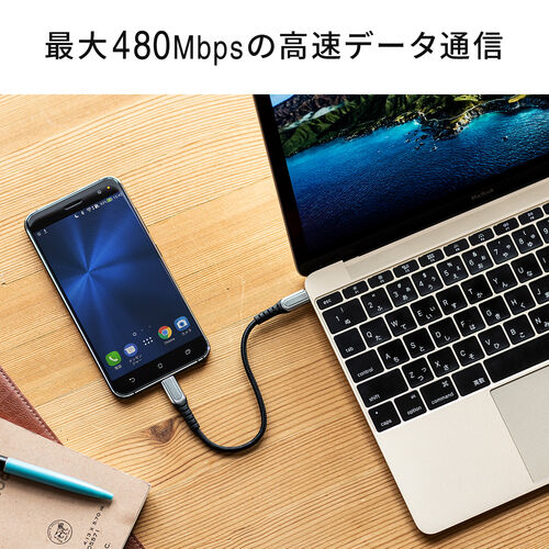USB Type-Cケーブル（USB2.0・高耐久・ポリエチレンメッシュケーブル・USB PD 100W対応・CtoC・0.2m・ブラック）