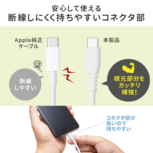 やわらか USB Type-Cケーブル（USB2.0・絡まない・USB PD 100W対応・CtoC・1m・ホワイト）