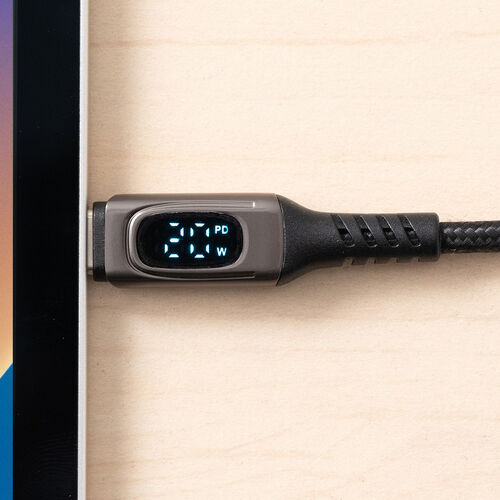 USB Type-Cケーブル（電力表示機能付き・USB2.0・PD100W対応・emarker搭載・ポリエチレンメッシュケーブル・1m・ブラック）