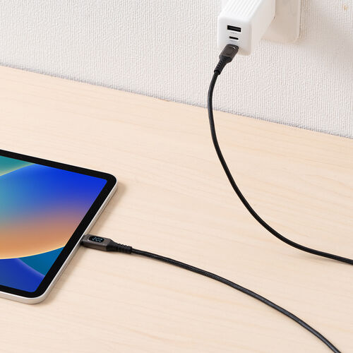 USB Type-Cケーブル（電力表示機能付き・USB2.0・PD100W対応・emarker搭載・ポリエチレンメッシュケーブル・1m・ブラック）