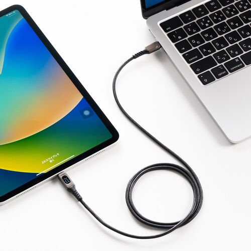 USB Type-Cケーブル（電力表示機能付き・USB2.0・PD100W対応・emarker搭載・ポリエチレンメッシュケーブル・1m・ブラック）