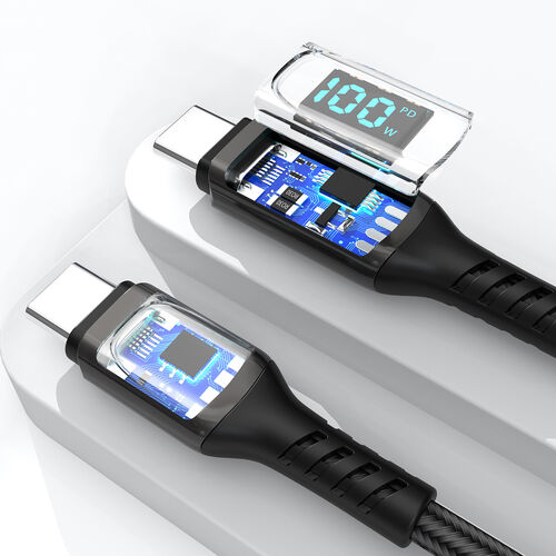 USB Type-Cケーブル（電力表示機能付き・USB2.0・PD100W対応・emarker搭載・ポリエチレンメッシュケーブル・1m・ブラック）