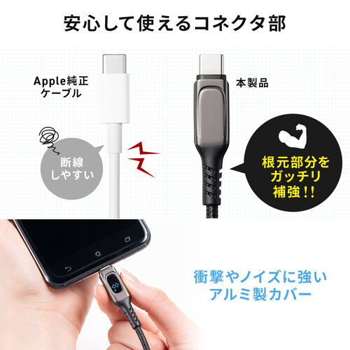 USB Type-Cケーブル（電力表示機能付き・USB2.0・PD100W対応・emarker搭載・ポリエチレンメッシュケーブル・1m・ブラック）
